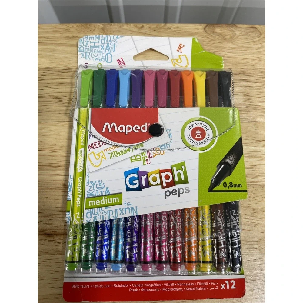 Maped - Graph'Peps Medium Tipped 0.8mm Fine Line Triangular Felt Pens - 12 Pack